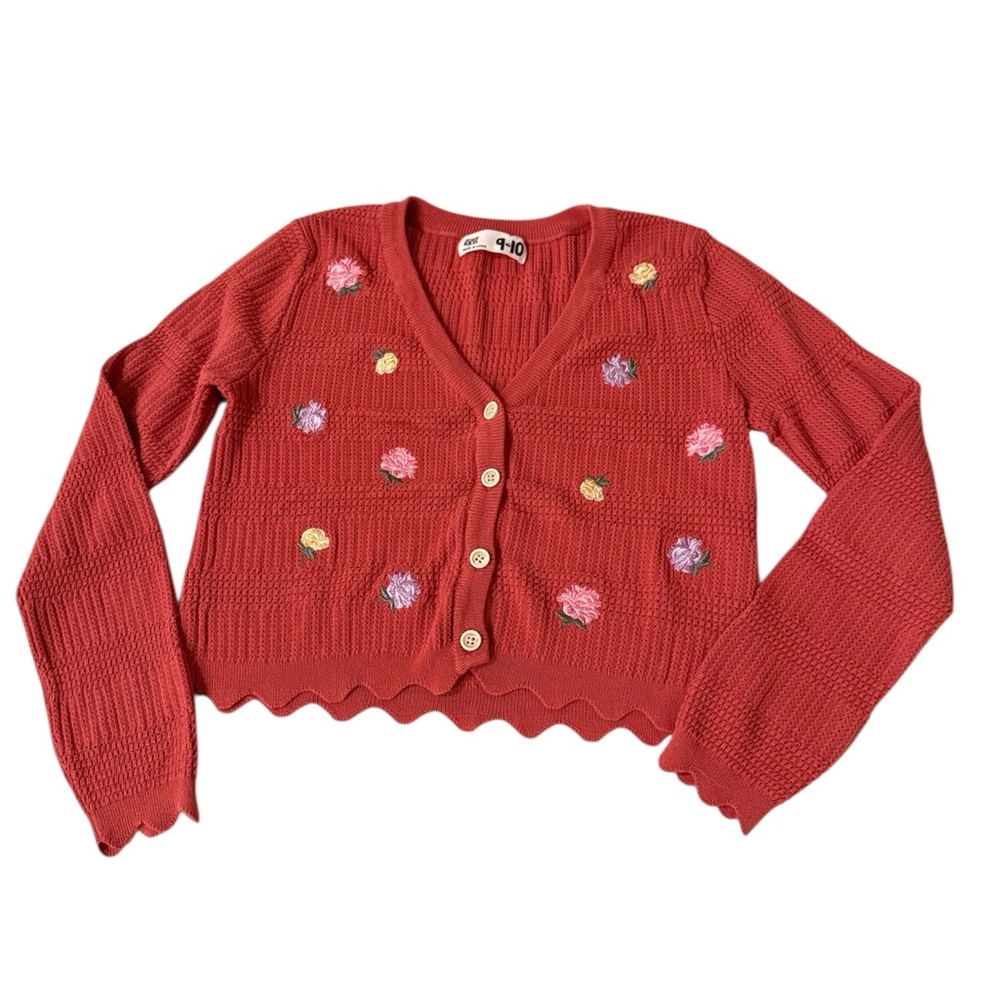Cotton On  Red Embroidered Cardigan with Scalloped Hem